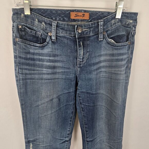 Seven7 Jeans Women's 29 Blue Medium Wash Straight Slight Distressed - Picture 2 of 16